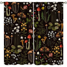 Mushroom Forest Moth Curtains Retro Cartoon Pattern 84x84 in