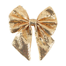 Gold Sequin Christmas Bow Velvet Decor 9x7x0.8 In