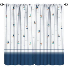 Nautical Boat Curtains Navy White Stripes Sailboat Design