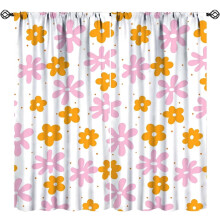 Floral Curtains Pink Orange Retro Daisy Print 84in W x 84in