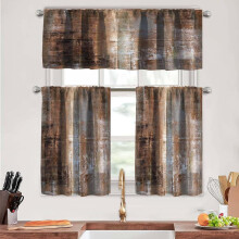 Kitchen Curtains Tiers and Valances Set Brown Grey 36 inch