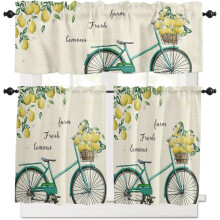 Summer Bike Lemon Kitchen Curtains Set Semi-Sheer 3-Piece
