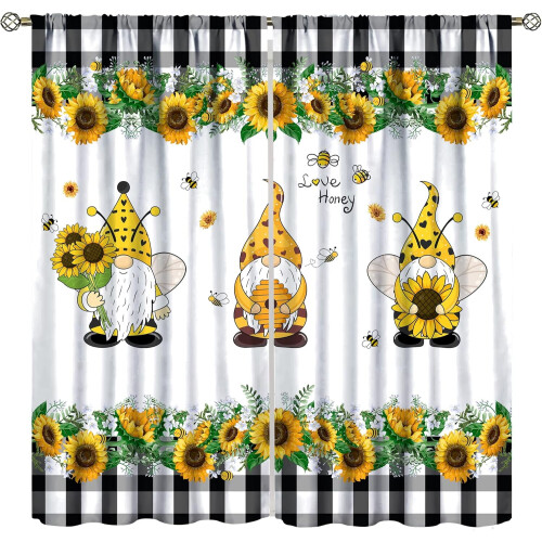 Gnome Curtains Black and White Buffalo Plaid 2 Panel Set