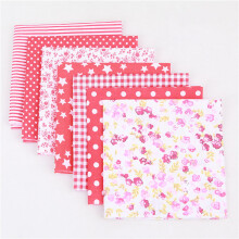 Red Cotton Patchwork Fabric Set Floral Print 25x25cm 7-Pc