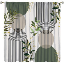 Mid-Century Leaf Curtains Abstract Green Plant Design 42x54