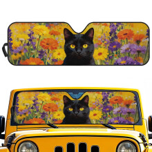 Floral Black Cat Windshield Sun Shade for Jeep Rubicon