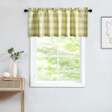 Buffalo Check Linen Valance Green White 18 inch Rod Pocket