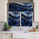 Navy Blue Marble Gold Foil Kitchen Curtains and Valance Set 1