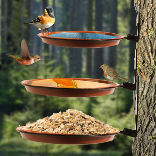 3-Layer Tree-Mounted Bird Feeder Heavy-Duty Steel Brick Red