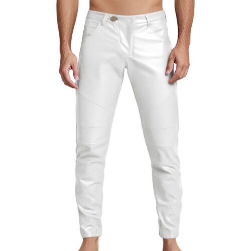 Men's PU Leather Trousers Solid Color Mid-Rise 1 Pair