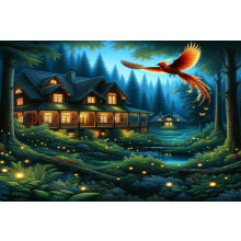 Wooden Phoenix and Fireflies Jigsaw Puzzle 1000 Pieces
