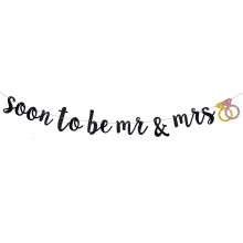 Mr & Mrs Banner Black Glitter Wedding Party Sign Pre-Strung
