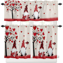 Valentine's Kitchen Curtains Set Red Heart Tree Design