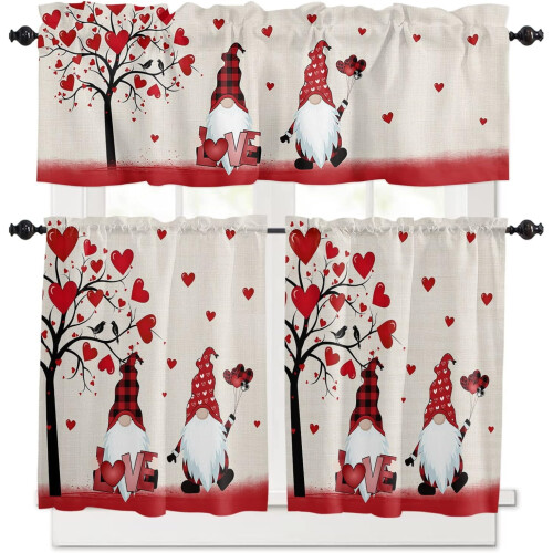 Valentine's Kitchen Curtains Set Red Heart Tree Design