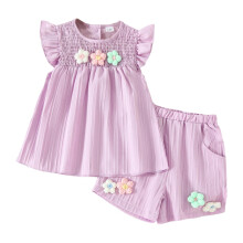 Baby Girl Sleeveless Ruffle Tank Top and Shorts Set Purple