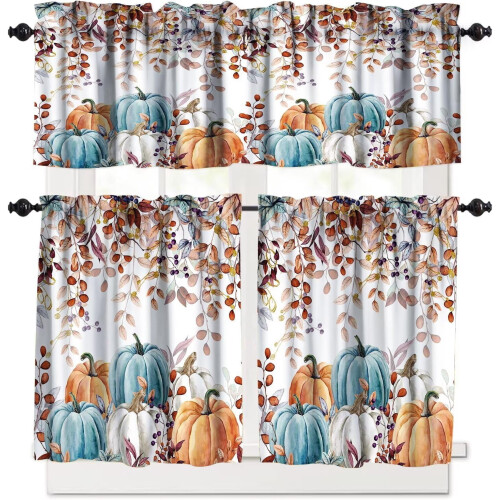 Thanksgiving Kitchen Curtains Set with Pumpkins and