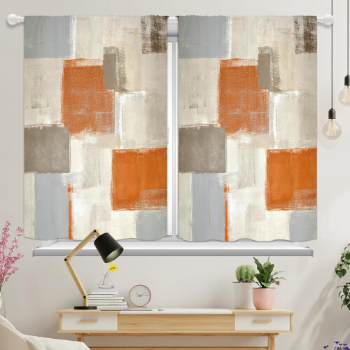 Boho Kitchen Curtains Orange Beige Grey 27.5x39 inch
