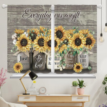 Farmhouse Sunflower Kitchen Curtains Rustic Brown 27.5x39