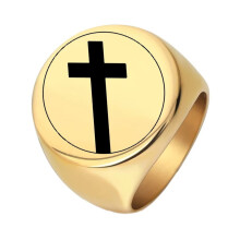 Men's Stainless Steel Cross Ring Gold High Polished Size 11