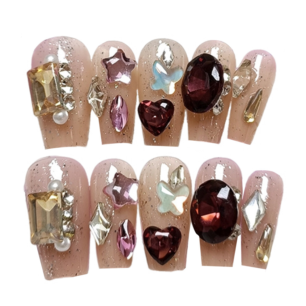 Hue-Grain Star Rhinestone Press-On Nails For Teens