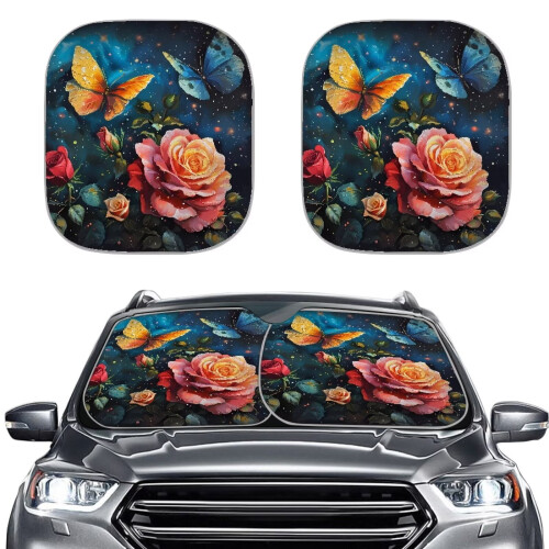 Rose Butterfly Car Sun Shade Front Windshield 1 Pack