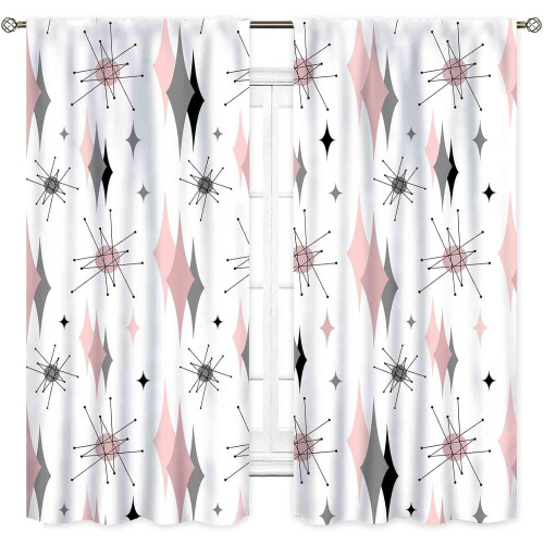 Mid-Century Modern Geometric Curtains Pink Gray 2 Panels 1
