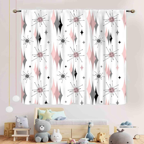 Mid-Century Modern Geometric Curtains Pink Gray 2 Panels 2