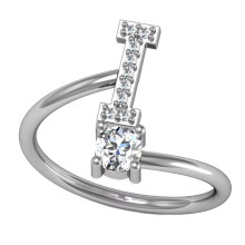 Women's Stainless Steel Initial Ring with Cubic Zirconia
