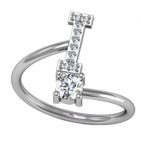 Women's Stainless Steel Initial Ring with Cubic Zirconia