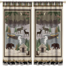 Moose Bear Curtains Vintage Country Christmas Grey Red