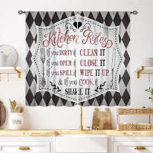 Rustic Kitchen Curtains Black White Buffalo Plaid 55x39