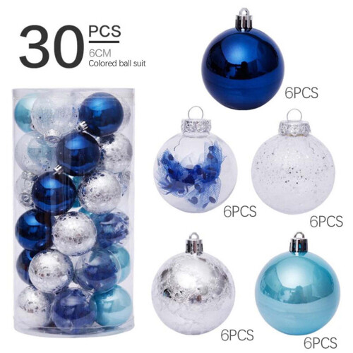 Christmas Ball Ornaments Blue Silver Clear 30 pcs 60 mm