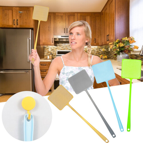 Fly Swatter Plastic Heavy Duty Long Handle Green 2