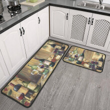 Red Wine Kitchen Rugs Set of 2 Non-Skid Washable Farmhouse