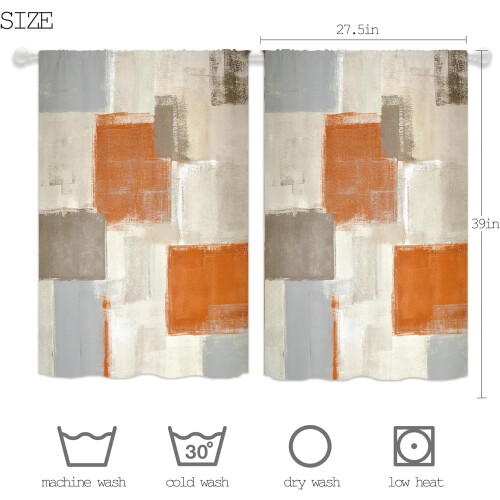 Boho Kitchen Curtains Orange Beige Grey 27.5x39 inch 2