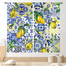 Yellow Lemon Kitchen Curtains Vintage Retro Fruit Pattern
