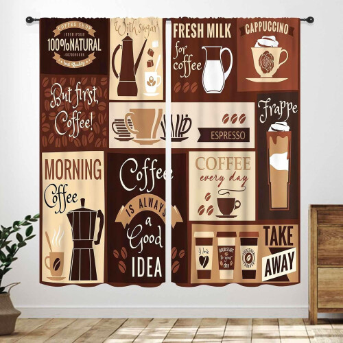 Rustic Latte Coffee Kitchen Curtains Farmhouse Brown 2