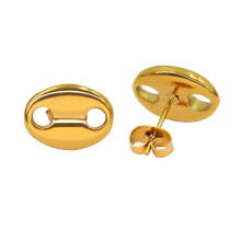Women's Stainless Steel Coffee Bean Stud Earrings Gold 13mm