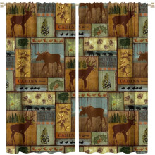 Moose Bear Curtains Vintage Country Christmas Grey Red