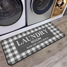 Non-Slip Laundry Room Rug Runner Buffalo Plaid Blue 20x47