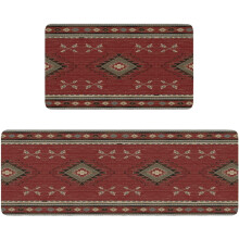 Red Western Kitchen Rugs Set of 2 Farmhouse Boho Rustic