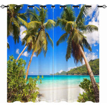 Beach Scene Curtains Tropical Palm Trees Ocean Pattern