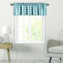 Buffalo Plaid Valance Curtain Teal White Linen Sheer 1