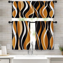 Orange Geometric Kitchen Curtains Set 36 inch Black White