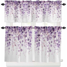 Purple Eucalyptus Kitchen Curtains Rod Pocket 3-Piece Set