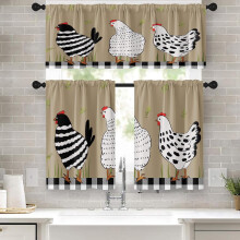 Rooster Kitchen Curtains Set Black White Chicken Design 36