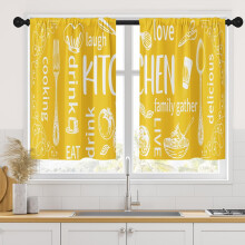 Yellow Kitchen Curtains Set of 2 36 Inch Modern White