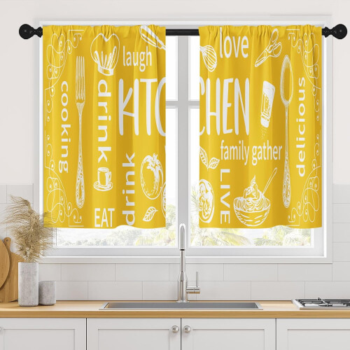 Yellow Kitchen Curtains Set of 2 36 Inch Modern White