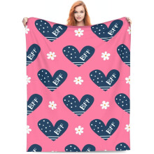 Flannel Blanket Pink Navy BFF Heart Daisy Design 50x60 inch