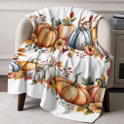 Flannel Fleece Throw Blanket Orange Maple Leaf Design 1